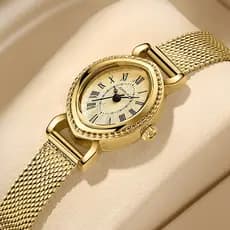 CRRJU Relógio Feminino Marca Original Ouro Luxo Aço Inoxidável Exclusivo Vintage Oval Mostrador Elegante Negócios Casual
