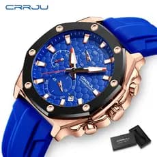Relógio Masculino CRRJU Marca Original Multi-Função Cronógrafo Grande Mostrador Mãos Luminosas Pulseira De Silicone Casu