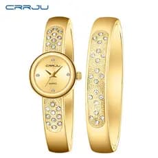Novo Relógio Feminino CRRJU Marca Original Dourado Luxo Aço Inoxidável Mostrador Pequeno Elegante E Quartzo Analógico À