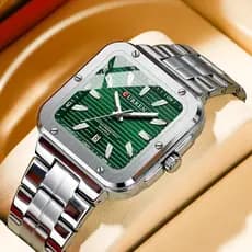 CURREN Relógio Masculino Moda Marca Original Pulseira De Aço Inoxidável Único Verde Quadrado Luminoso Mãos Mostrador Sim