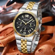 Dia Dos Pais CRRJU Relógio Masculino Moda Aço Inoxidável Cronógrafo Multifuncional Luminoso Mãos Data Display Resistente