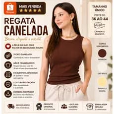 Regata Canelada Básica em Ribana Premium Moda Feminina Tamanho Único Blusa de Algodão Verão