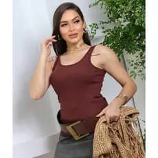 Regata Feminina Casual Básica Canelada Ribana Blogueira Tendencia TAMANHO ÚNICO