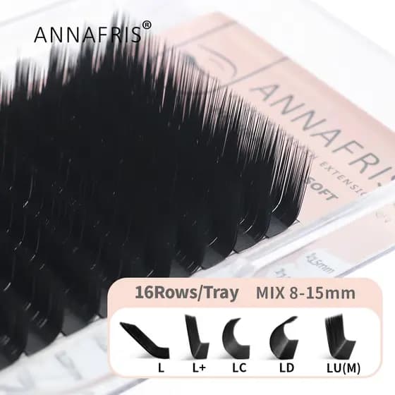 ANNAFRIS L Cílios , +/LC/LD/LU (M) Individuais 8-15mm MIX Natural De Seda Mink Extensão Fosca Postiços Falso Cils Maquillage