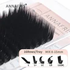 ANNAFRIS L Cílios , +/LC/LD/LU (M) Individuais 8-15mm MIX Natural De Seda Mink Extensão Fosca Postiços Falso Cils Maquillage