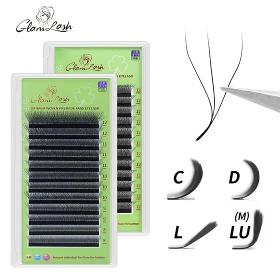 GLAMLASH C/D/L/LU/M Curl W Cílios 3D Ventiladores De volume Pré-Fabricados Extensão De Macios Naturais
