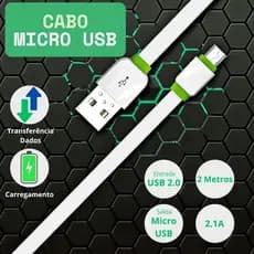 Cabo Carregador Dados V8 Micro Usb 2m Xbox One Celular Smartphone