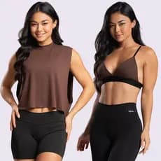 Kit 3 Camisetas Cropped Fitness +3 Tops Academia Triângulo Feminina Academia Regata Cavada Crossfit