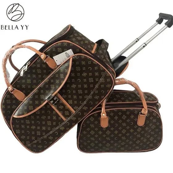 Kit Jogo Conjunto Bolsas de Viagem Mala com Rodinhas E Bolsa de Mão Couro Sintético