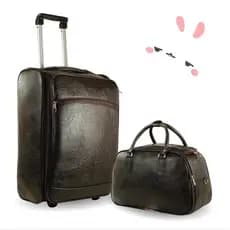 Kit Conjunto Jogo Mala De Viagem 2 Peças Couro Sintético De Bordo Quadrada Com Rodinha E Bolsa De Mão