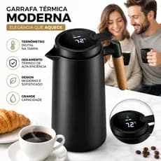 Garrafa Térmica Café 1L com Termômetro Digital na Tampa Café Chá Bebidas Quentes e Frias