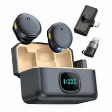 Microfone Lapela Redondo Anti Ruído Imã Sem Fio Tipo C Preto 2 Microfone Duplo Para Android E IOS