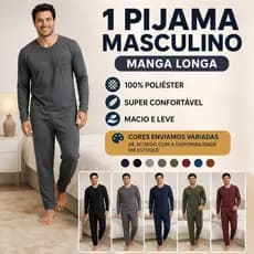 1 Conjunto de Pijama Masculino Adulto Manga Longa Calça em Malha Confortavel Inverno moda masculina