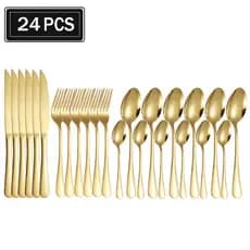 Jogo De Talheres Mesa Posta Jantar 24 Peças Dourado