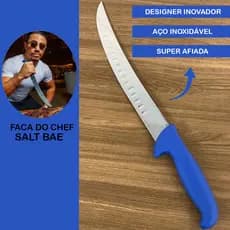 Faca Artesanal de Churrasco em Aço Inox Estilo Salt Bae Chef  Cabo Híbrido de Resina