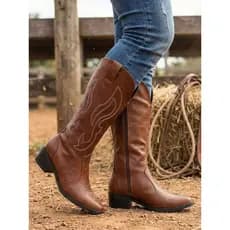 Bota Feminina Texana Western Cano Longo Bordado Country Rodeio Confortável