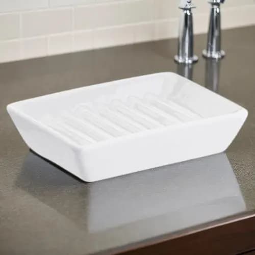 Saboneteira de porcelana retangular porta sabonete em barra saboneteira de louça branca