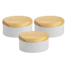Kit 3 porta joias de porcelana tampa madeira potinho pequeno de louça 8,5 cm