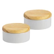 Kit 2 porta joia porcelana tampa madeira potinho louça 8,5cm