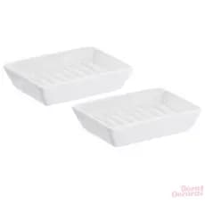Kit 2 saboneteira porcelana retangular porta sabonete barra saboneteiras de louça branca