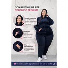 Conjunto Feminino Plus Size G2 e G3 Moletom Peluciado Conforto Premium Com Capuz Oferta