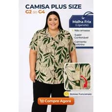 Camisa Plus Size G2 ao G4 Feminina Malha Fria Conforto Máximo Não Amassa Estampa Aleatória