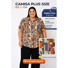 Camisa Feminina Plus Size G2 ao G4 Malha Fria Não Amassa Caimento Solto Estampa Sortida