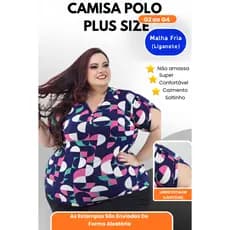 Camisa Polo Plus Size Feminina G2 ao G4 Malha Fria Não Amassa Confortável Estampa Aleatória