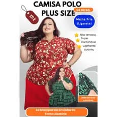 Kit 2 Camisas Polo Feminina Plus Size G2 ao G4 Malha Fria Não Amassa Caimento Solto Estampa Sortida