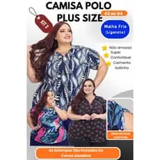 Kit 3 Camisas Polo Plus Size G2 ao G4 Feminina Não Amassa Conforto Máximo Estampa Aleatória