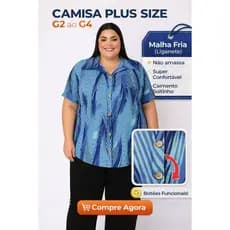 Camisa Plus Size Feminina G2 ao G4 Malha Fria Não Amassa Confortável Botões Estampa Aleatória