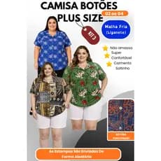 Kit 3 Camisas Feminina Plus Size G2 ao G4 Malha Fria Não Amassa Conforto Premium Estampa Sortida