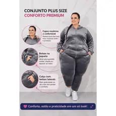 Conjunto Plus Size Feminino Inverno G2 e G3 Com Capuz Bolsos Conforto Máximo Promoção