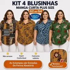 Kit 4 Camisas Plus Size Feminina Manga Curta Botões Funcionais Conforto G2 ao G4