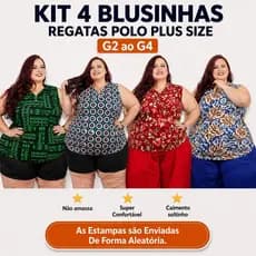 Kit 4 Regatas Plus Size Feminina G2 ao G4 Malha Fria Estampada Barata Promoção Envio Imediato