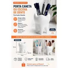 Porta Caneta / Porta Escova de Dente em Formato de Dente – Organizador Decorativo 3D