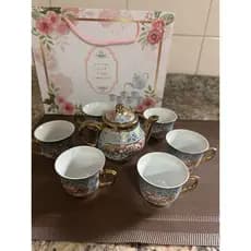 Jogo de bule com 6 xicaras de porcelana de luxo promoção