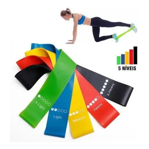 Kit 5 Faixas Elásticas Miniband 5 Níveis Para Treino Em Casa