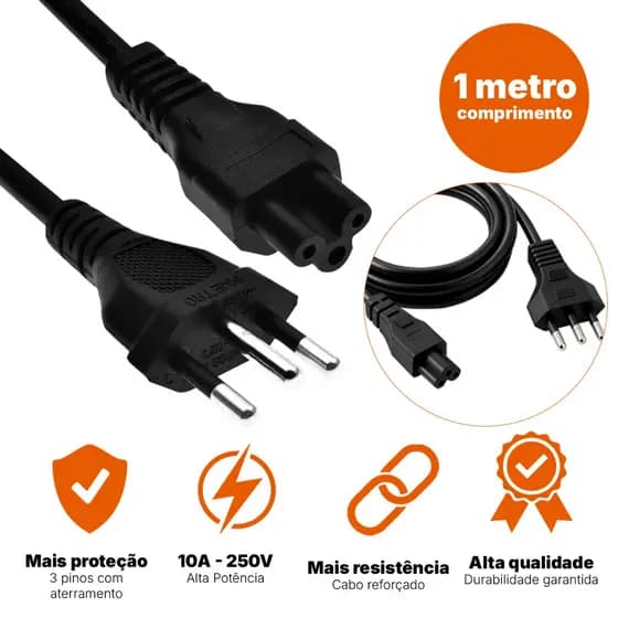 Cabo de Força Mickey Para Dell Sony Acer Hp Tripolar C5 10A 250V 1m Notebook Monitor Impressora PC