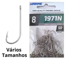 Anzol de pesca modelo 1971N (Perna Longa), marca Marine Sports, cor Nickel (prata) - Vários Tamanhos