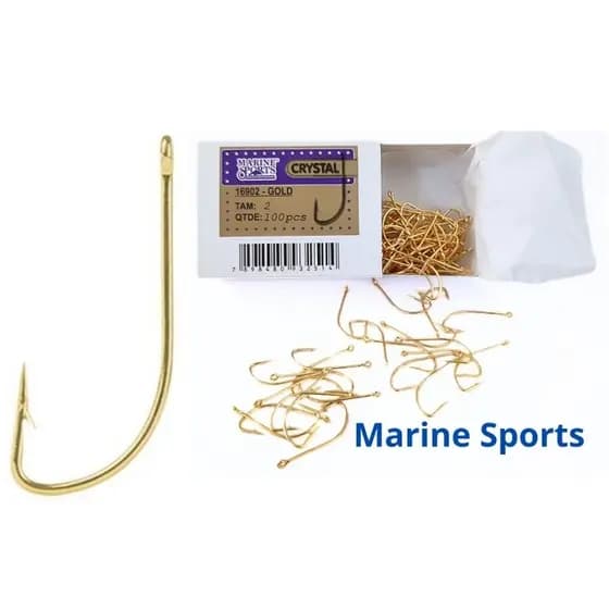 Anzol de pesca, modelo 16902 Crystal, marca Marine Sports, cor Gold (dourado) - Vários Tamanhos
