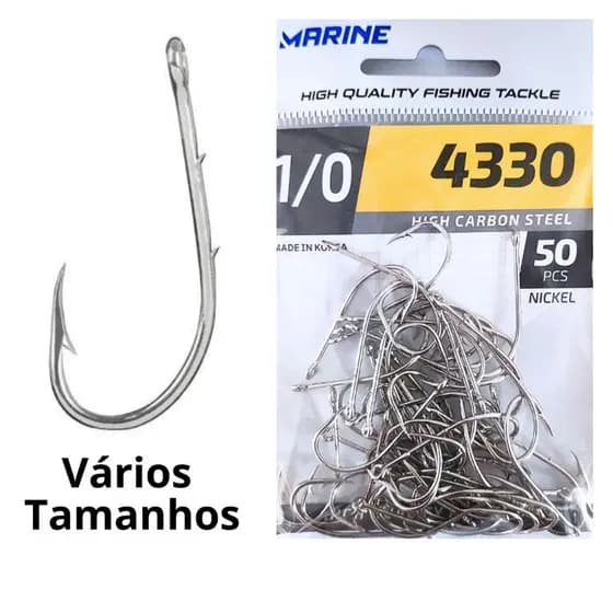 Anzol de pesca 4330 Super Strong, marca Marine Sports, cor Prata e Preto - Vários Tamanhos