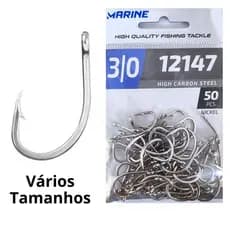 Anzol de pesca, modelo 12147, marca Marine Sports, acabamento em Nickel (prata) - Vários Tamanhos