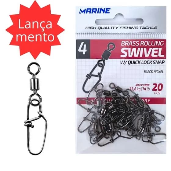 Distorcedor Girador com Snap Quick Lock, para pesca, Marine Sports, cor Blacknickel (preto)