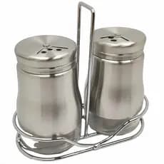 Saleiro Paliteiro Galheteiro Aço Inox Porta Tempero de Cozinha Com Suporte 2 Peças