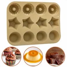 Assadeira De Silicone 12 Cavidades Para Cupcake Com 3 Moldes Doces Empadas Gelatina Creme