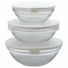 Kit Potes De Vidro 3 Peças Tigelas Com Tampa De Plástico Organizador Alimentos - Branco