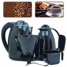Chaleira Elétrica Garrafa Térmica 650ml Coador Pote De Açucar Kit Café Preto 220v