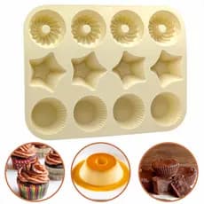 Assadeira De Silicone 12 Cavidades Para Cupcake Com 3 Moldes Doces Empadas Gelatina Branco