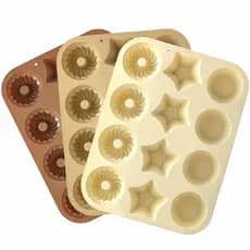 Forma Antiaderente Assadeira Silicone Versátil 3 Desenhos 12 Cavidades Salgados Doces Pão de Queijo